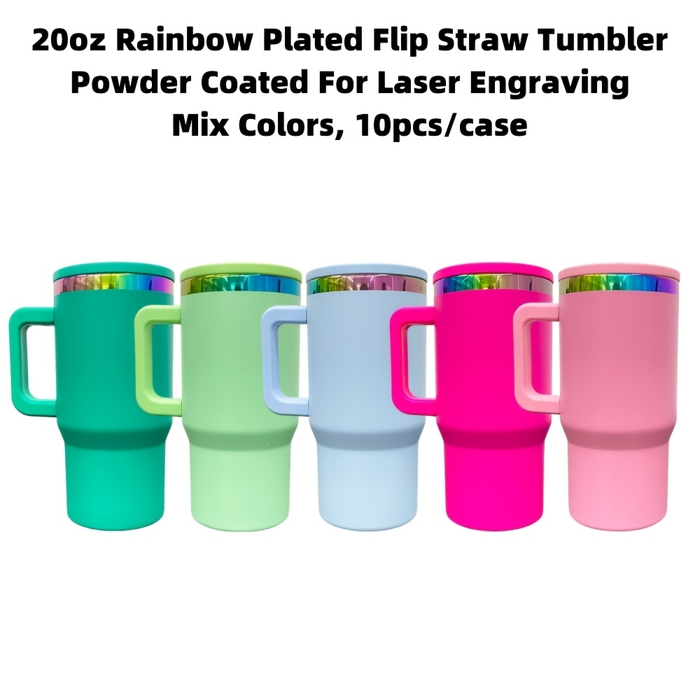 10pcs YIPAI USA Warehouse 20oz Kids Stainless Steel Tumblers with Leak Proof Straw Lids Rainbow Underneath Power Coated Tumblers for Laser Engraving