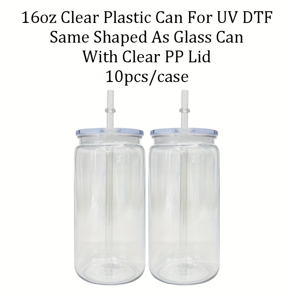 10pcs/25pcs YIPAI USA Warehouse 16oz Acylic Plastic Cup With Clear Plastic Lids for UV DTF Wraps Same Shape Size As Glass Can