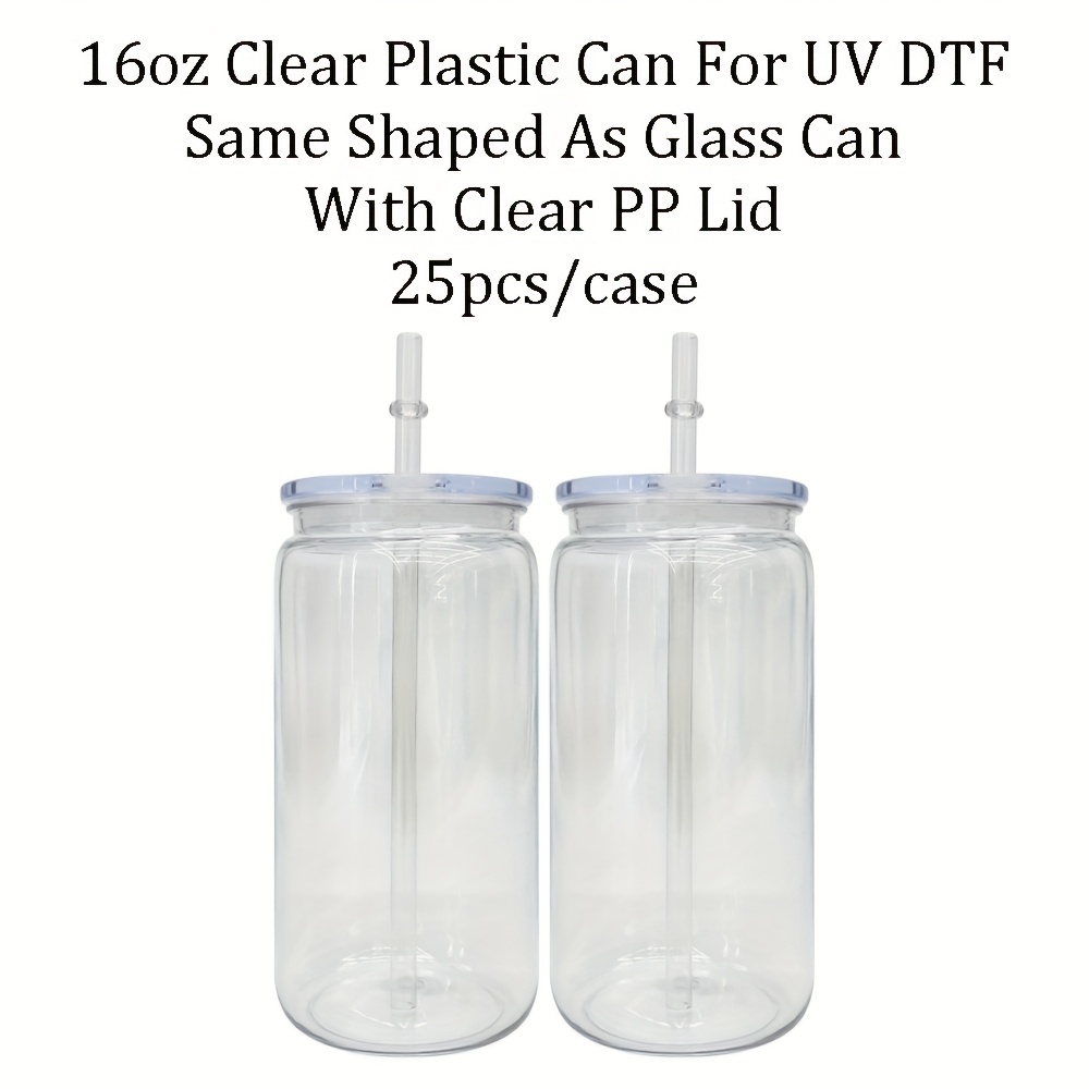 10pcs/25pcs YIPAI USA Warehouse 16oz Acylic Plastic Cup With Clear Plastic Lids for UV DTF Wraps Same Shape Size As Glass Can