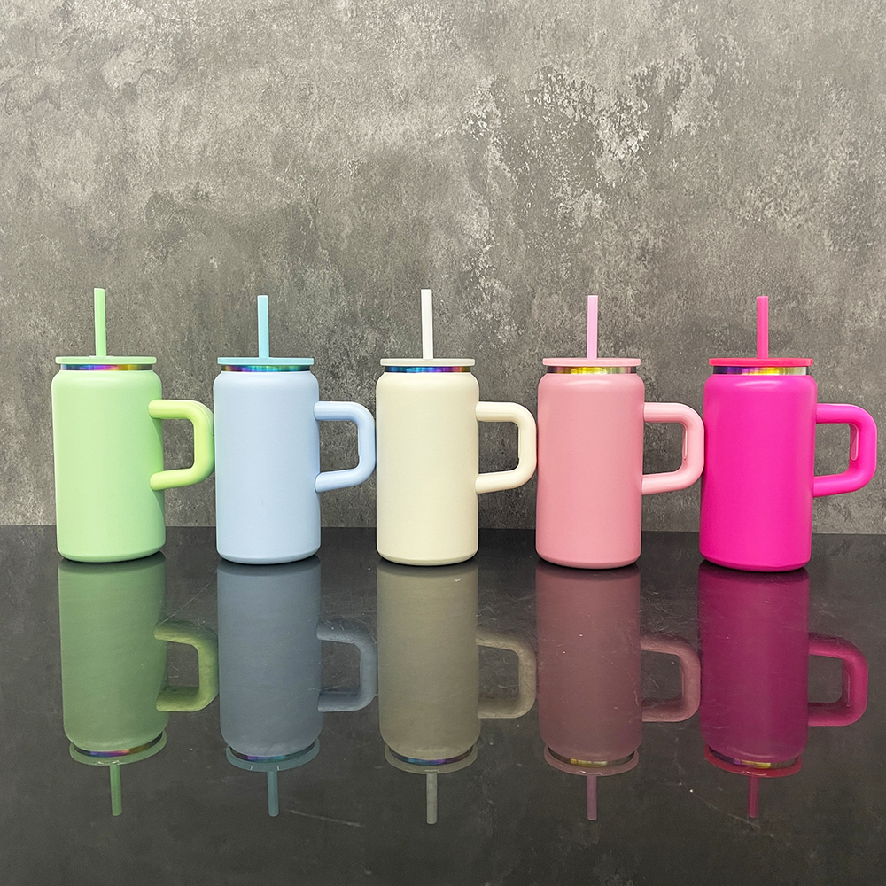6pcs/12pcs YIPAI USA Warehouse 16oz Rainbow Plated  Macaron Color Stainless Steel Can with Handle for Laser Engraving