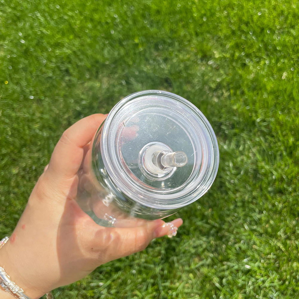 50 Pack YIPAI USA Warehouse 16oz Acylic Plastic Cup With Clear Plastic Lids for Uv Dtf Wraps Same Shape Size As Glass Can