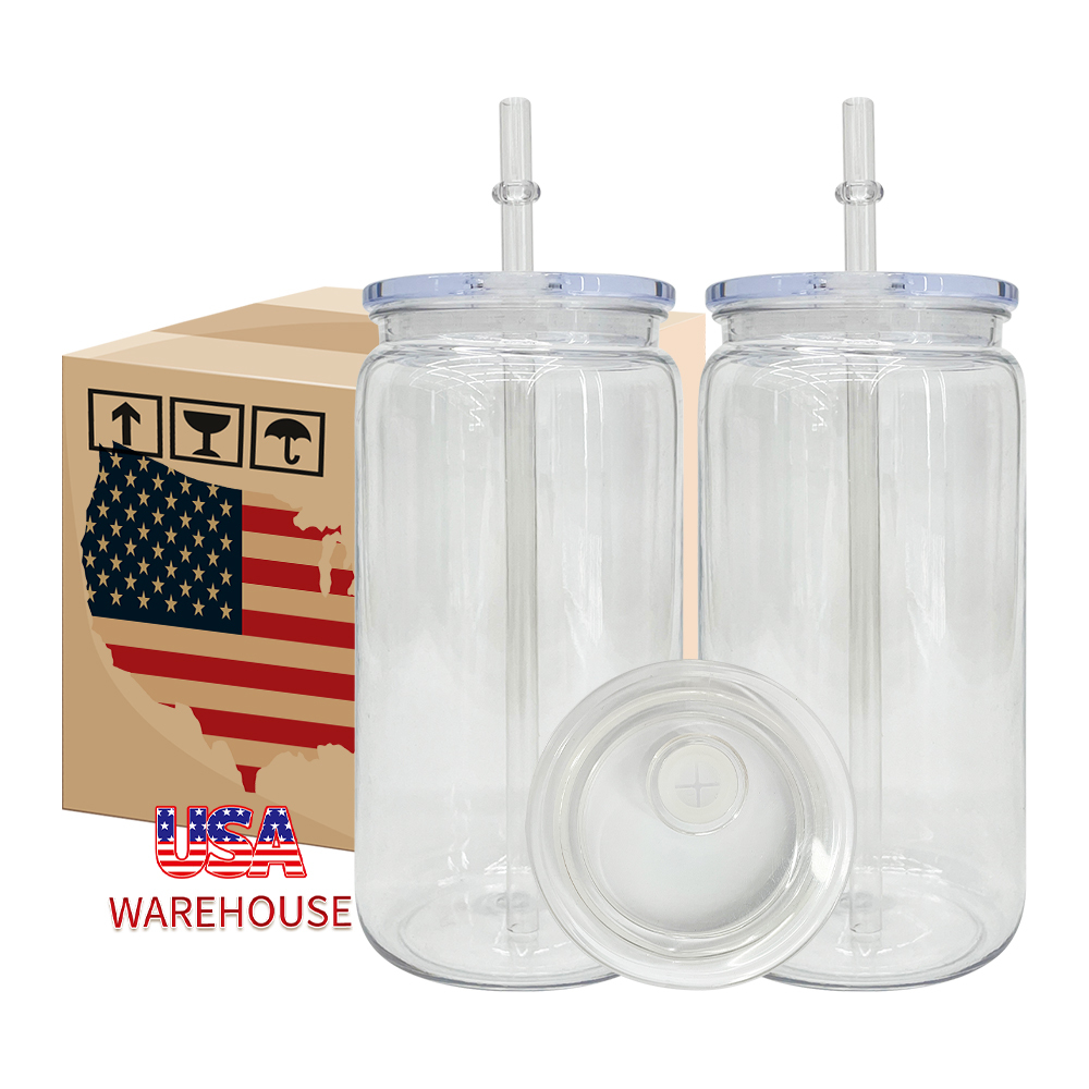 50 Pack YIPAI USA Warehouse 16oz Acylic Plastic Cup With Clear Plastic Lids for Uv Dtf Wraps Same Shape Size As Glass Can