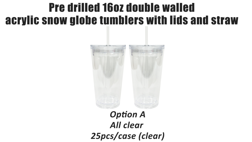 25 Pack YIPAI China Warehouse 16oz Clear Pre Drilled Snow Globe Double Wall Plastic Acrylic Tumbler Sold for UV DTF Wraps