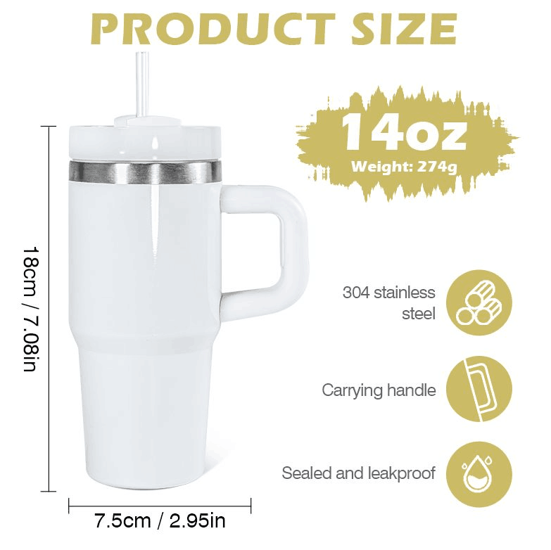 25 Pack YIPAI USA Warehouse 14oz Kids Baby White Color Tumblers with Handle for Sublimation and UV DTF Wraps