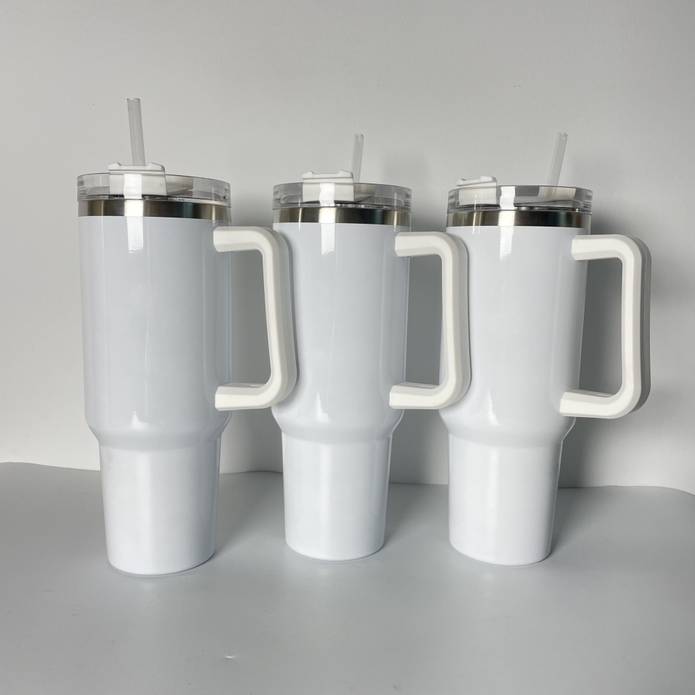 20 Pack YIPAI USA Warehouse H1.0 40oz Sublimation Blanks White Travel Mugs Tumblers for with Handle UV DTF Wraps