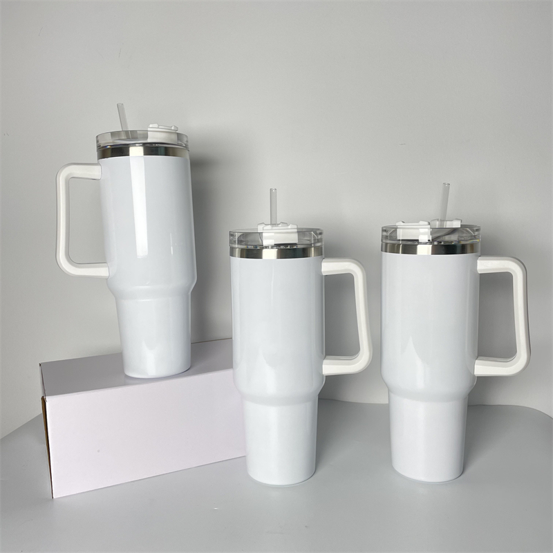 20 Pack YIPAI USA Warehouse H1.0 40oz Sublimation Blanks White Travel Mugs Tumblers for with Handle UV DTF Wraps