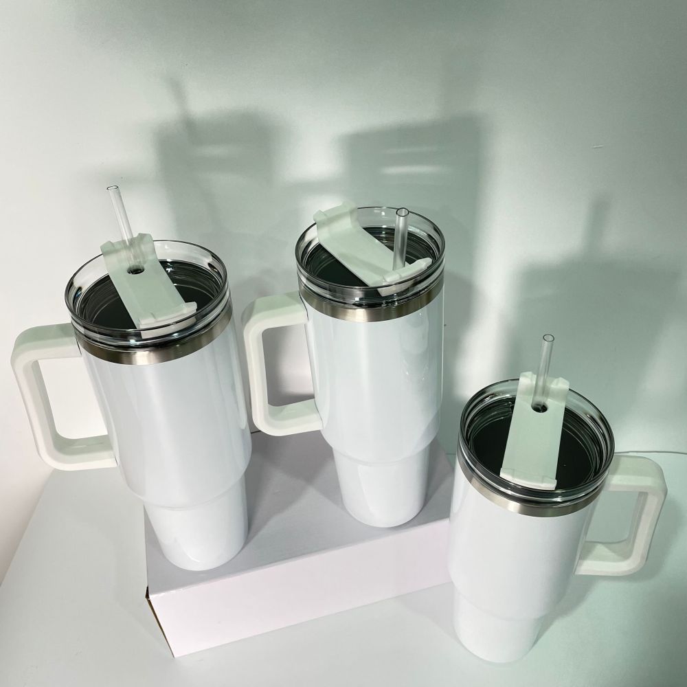 20 Pack YIPAI USA Warehouse H1.0 40oz Sublimation Blanks White Travel Mugs Tumblers for with Handle UV DTF Wraps