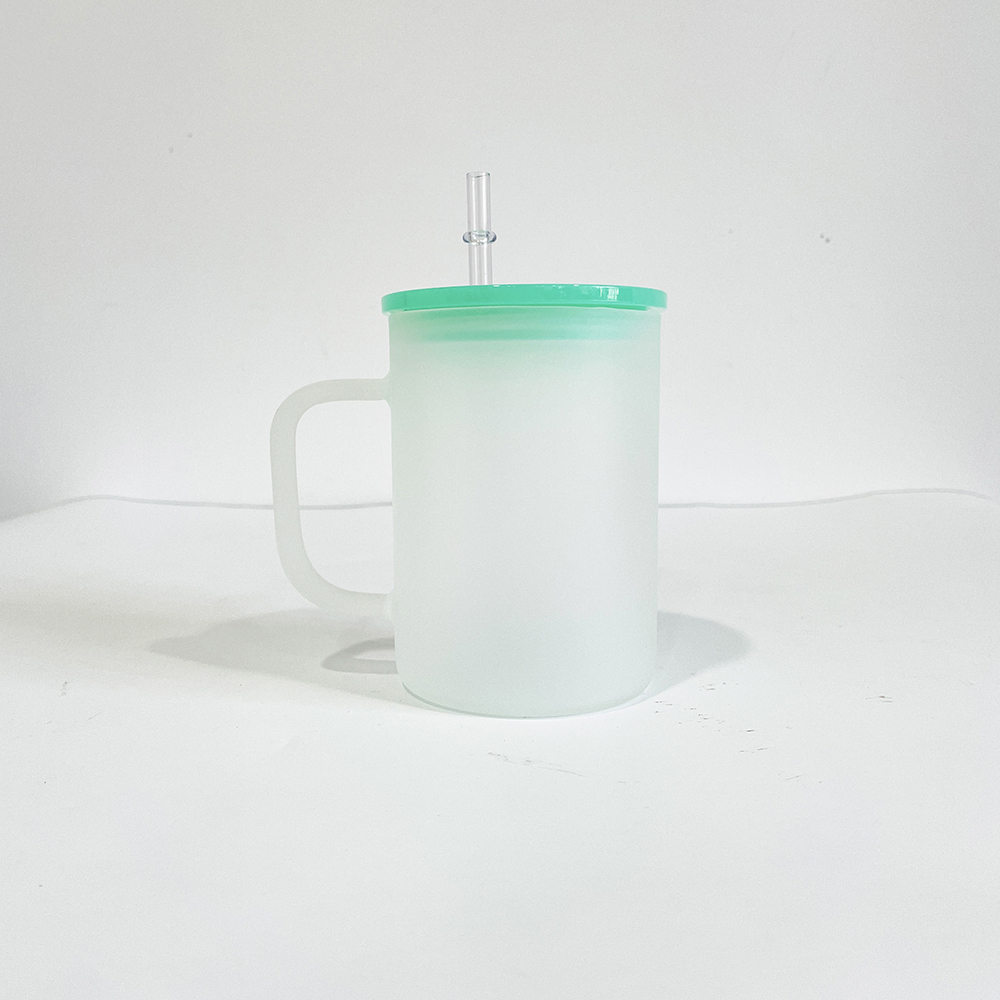 25 Pack YIPAI USA Warehouse 17oz Clear Frosted Glass Coffee Mug With Colorful PP Lid For Sublimation