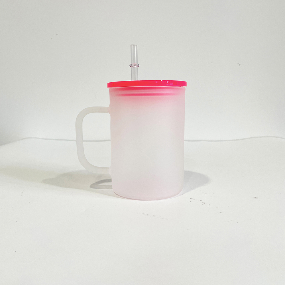 25 Pack YIPAI USA Warehouse 17oz Clear Frosted Glass Coffee Mug With Colorful PP Lid For Sublimation