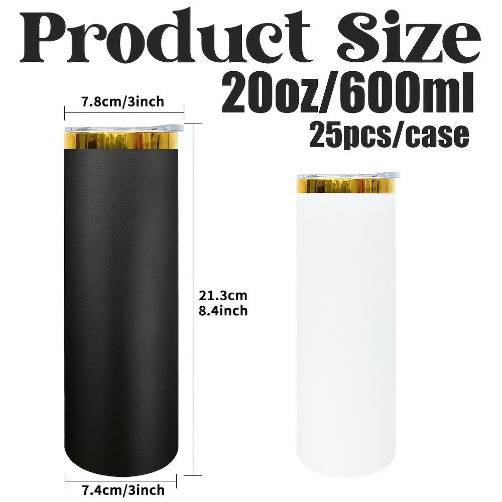 25 Pack YIPAI USA Warehouse Powder Coated Stainless Steel 20oz Mirror Gold Plated Straight Skinny Tumblers for Laser Engraving