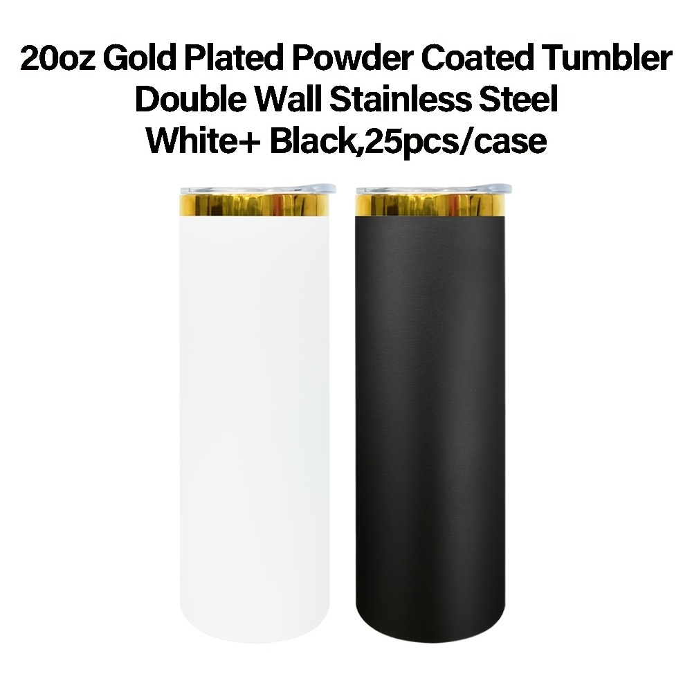 25 Pack YIPAI USA Warehouse Powder Coated Stainless Steel 20oz Mirror Gold Plated Straight Skinny Tumblers for Laser Engraving