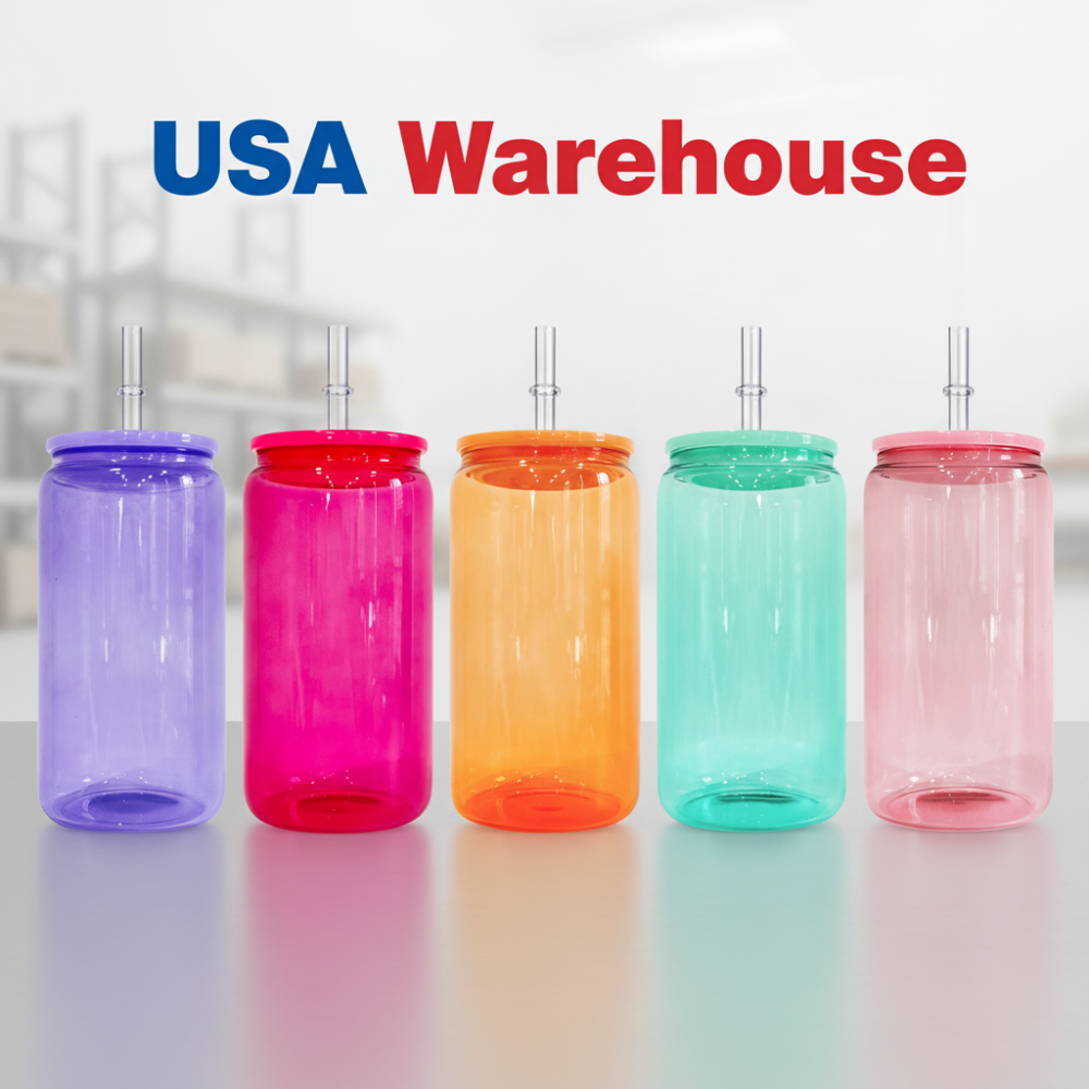 25 Pack 50 Pack YIPAI USA Warehouse Sublimation 16oz Colored Jelly Glass Can With Plastic Lids Sold By Case
