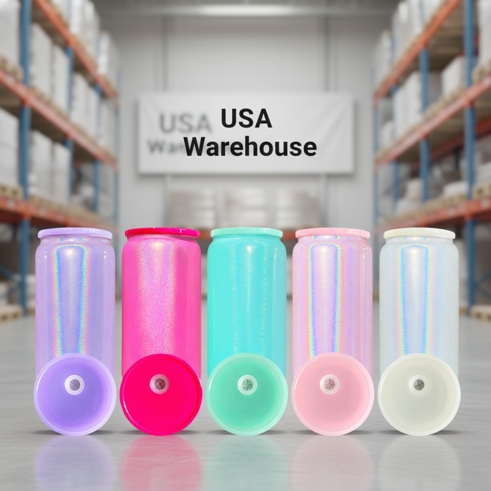 YIPAI USA Warehouse 16oz Sublimation Blanks Colorful Rainbow Glitter Beer Glass Can Sold By Case