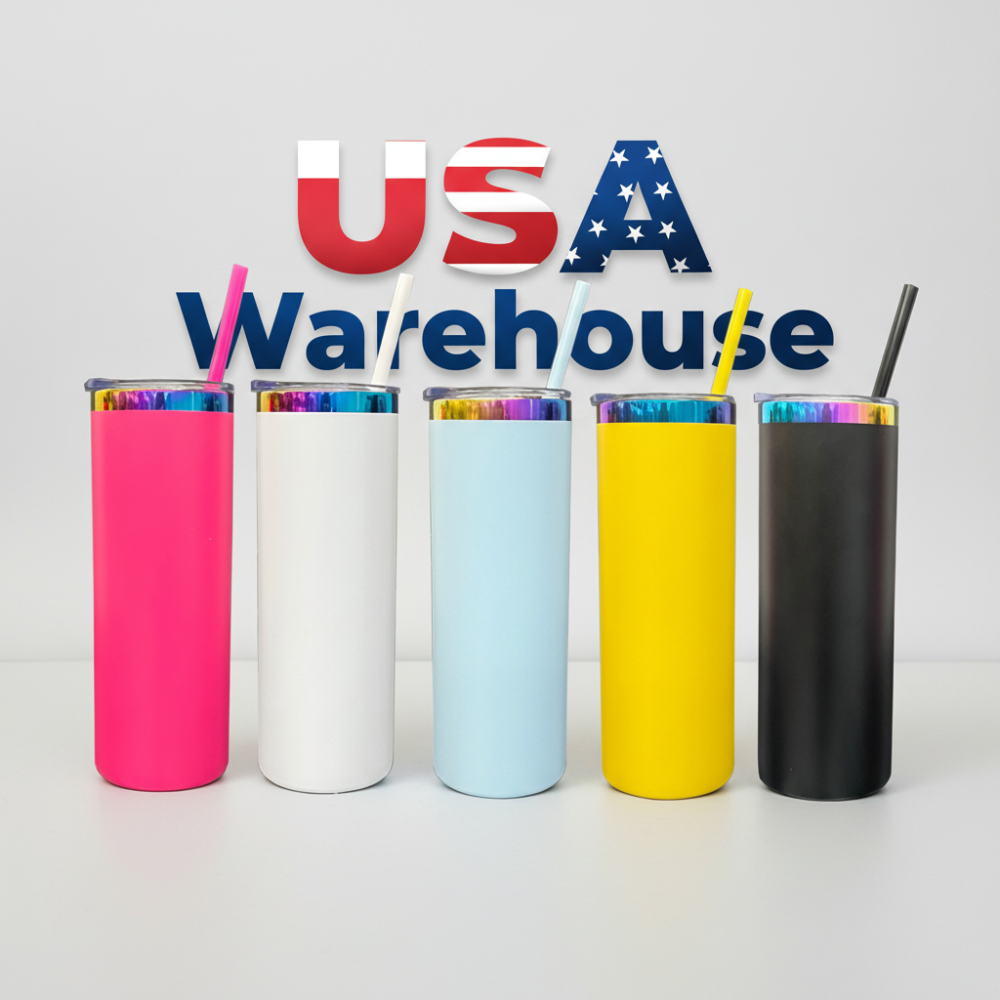 25 Pack YIPAI USA Warehouse 20oz Rainbow Plated Straight Tumbler With Colored PP Straw for Laser Engraving