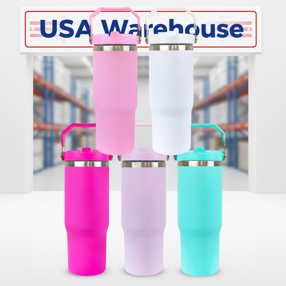 25Pack YIPAI USA Warehouse 30oz Stanley Style Matte Macaron Colors Flip Straw School Tumbler for Sublimation and UV DTF Wraps
