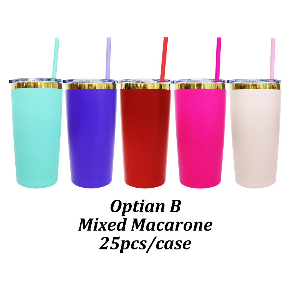 25 Pack YIPAI USA Warehouse Yeti Powder Coated 20oz Mirror Gold Plated Tumblers With Colorful Straws for Laser Engraving
