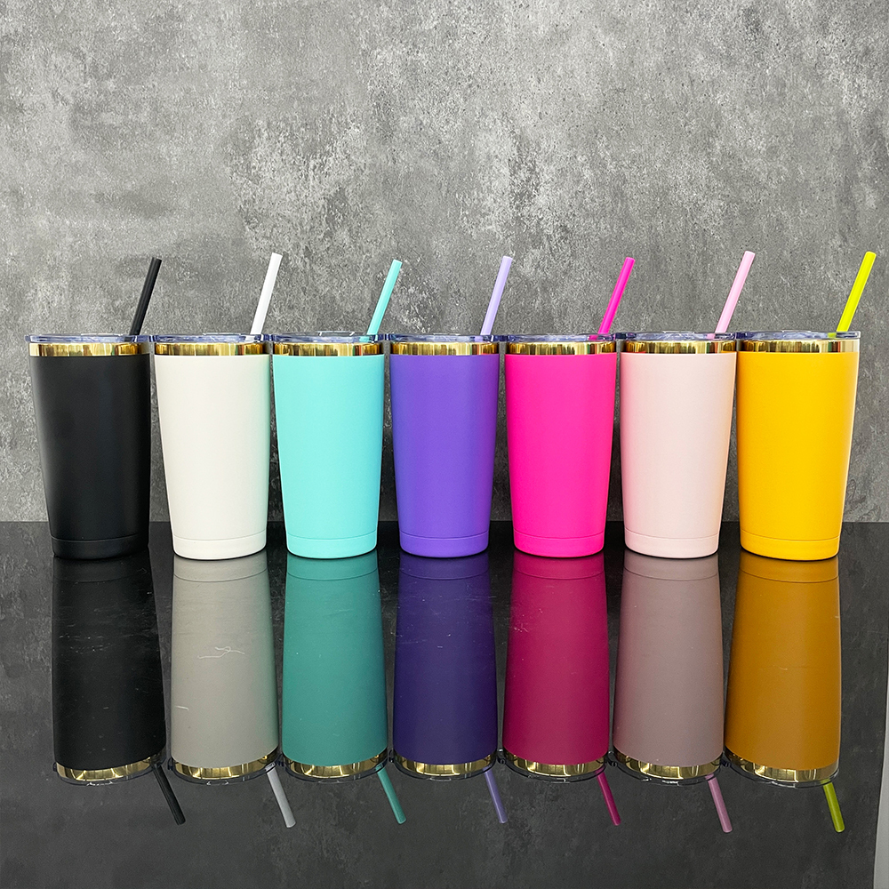 25 Pack YIPAI USA Warehouse Yeti Powder Coated 20oz Mirror Gold Plated Tumblers With Colorful Straws for Laser Engraving