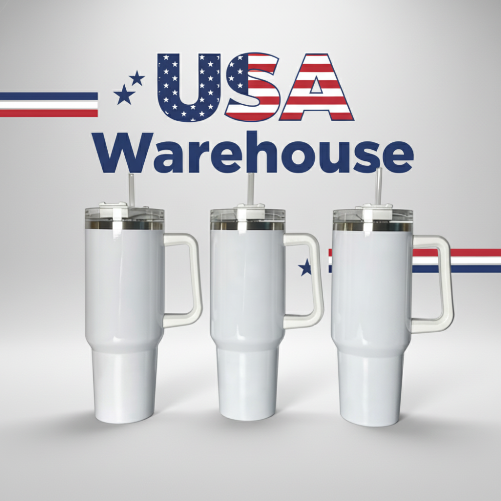20 Pack YIPAI USA Warehouse H1.0 40oz Sublimation Blanks White Travel Mugs Tumblers for with Handle UV DTF Wraps