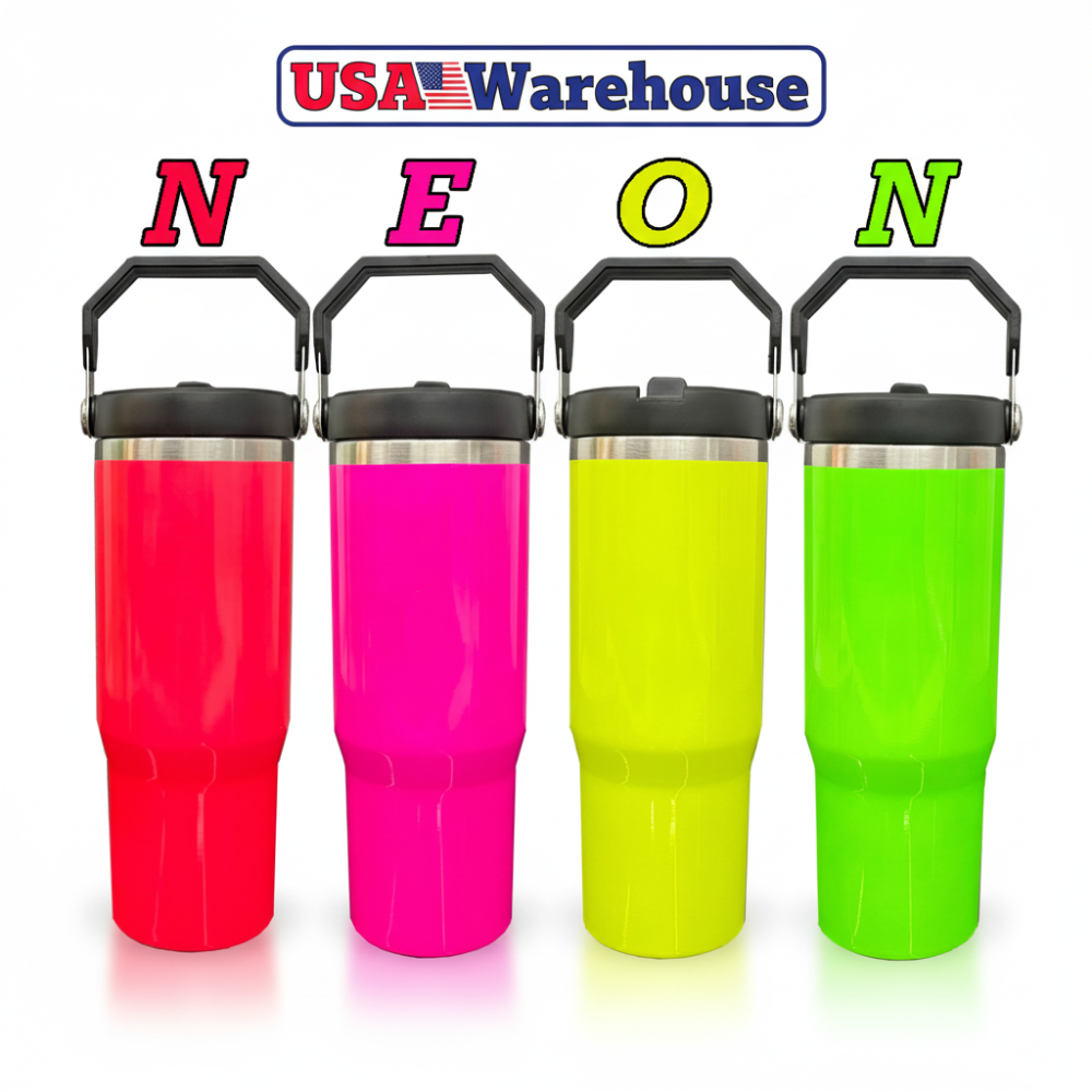 20 Pack YIPAI USA Warehouse Neon Colors 30oz Fip Straw Water Bottles Blank Sublimation Kids Tumblers for Laser Engraving