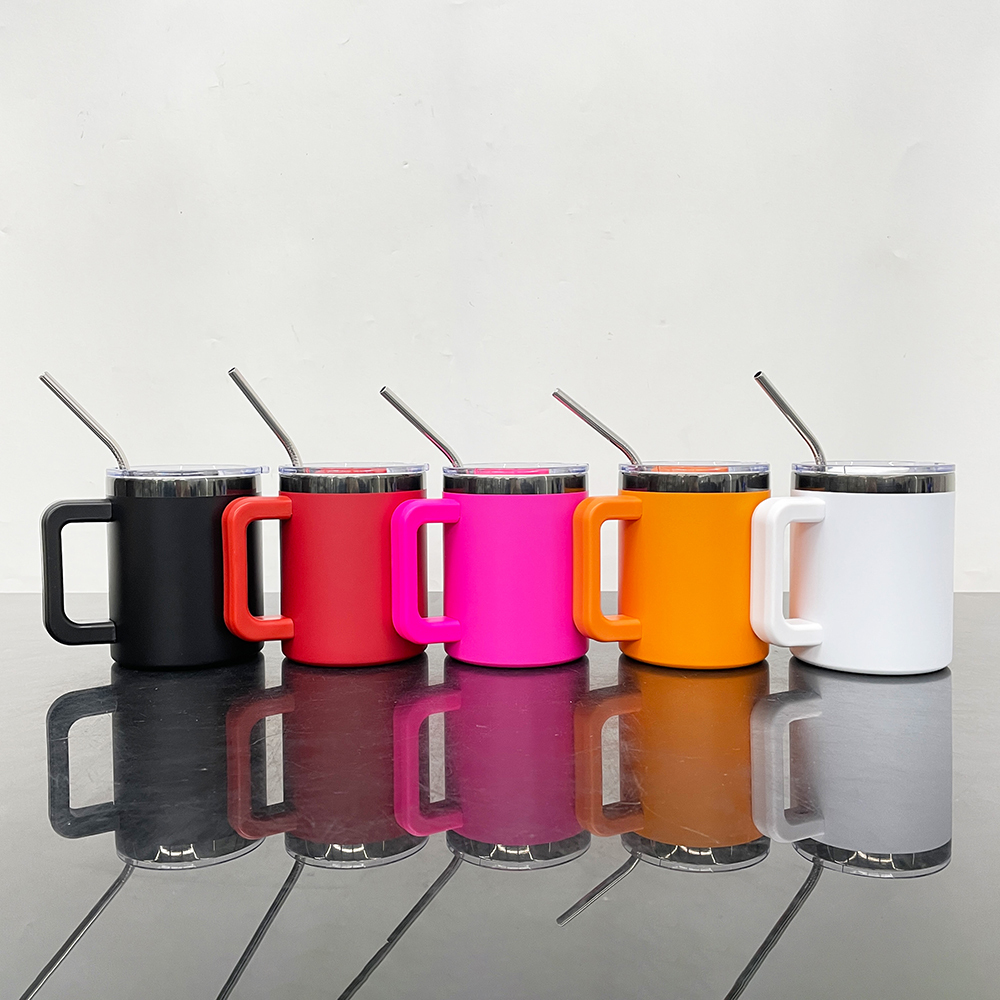 25 Pack YIPAI USA Warehouse 10oz Black Plated Lowball Metal Tumblers for Laser Engraving With Removable Plastic Handle Water Cups With Magnetic Lids and Stainless Steel Straw