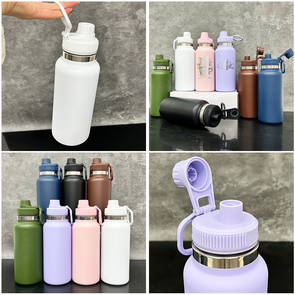 20 Pack YIPAI China Warehouse Outdoor Sports Powder Coated 32oz Water Bottle with Portable Drinking Spout Lid for Laser Engraving