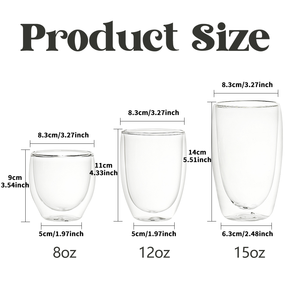 40 Pack YIPAI Clearance China Warehouse 8oz 12oz 15oz Double Walled Snow Globe Round Coffee Glass Cups with Pre Drilled for UV DTF Cup Wraps