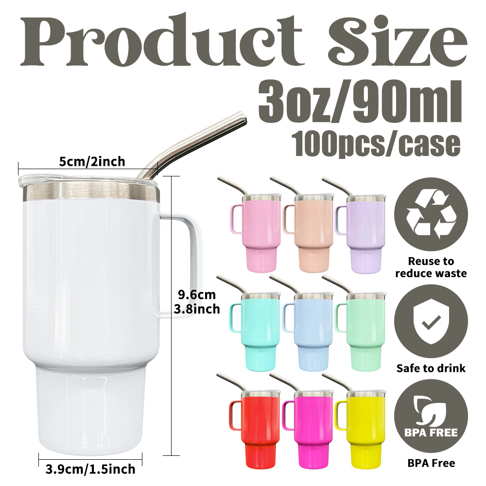 50 Pack YIPAI USA Warehouse 3oz Mini Tumbler Shot Glass With Handle For Blank Sublimation