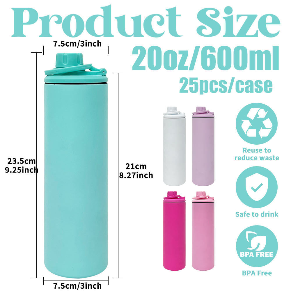 25 Pack Yipai China Warehouse Blank Macaron Sublimation 20oz Straight Sports Water Bottle with Two Lids
