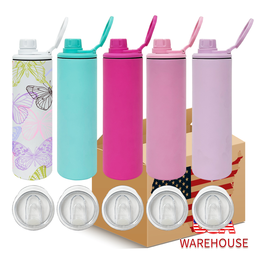 25 Pack Yipai USA Warehouse Blank Macaron Sublimation 20oz Straight Sports Water Bottle with Two Lids