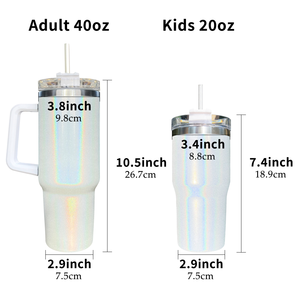 25 Pack Yipai USA Warehouse Sublimation 20oz Kids Sparkly Shimmer Stanley Tumblers