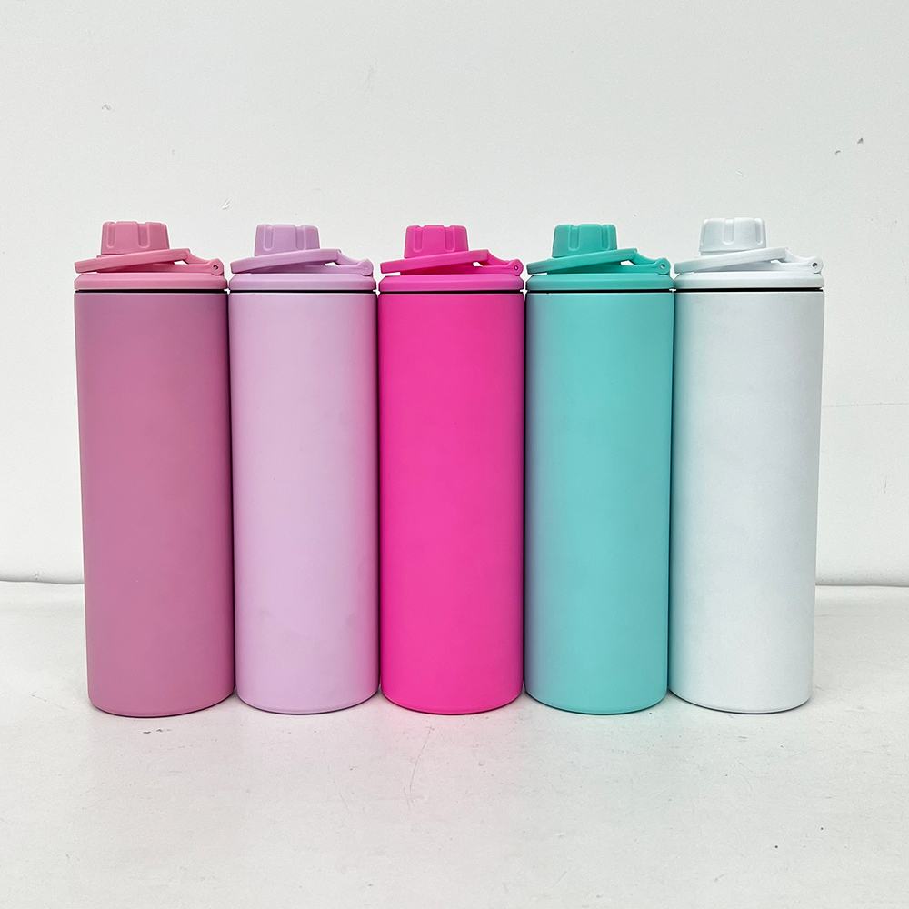 25 Pack Yipai China Warehouse Blank Macaron Sublimation 20oz Straight Sports Water Bottle with Two Lids