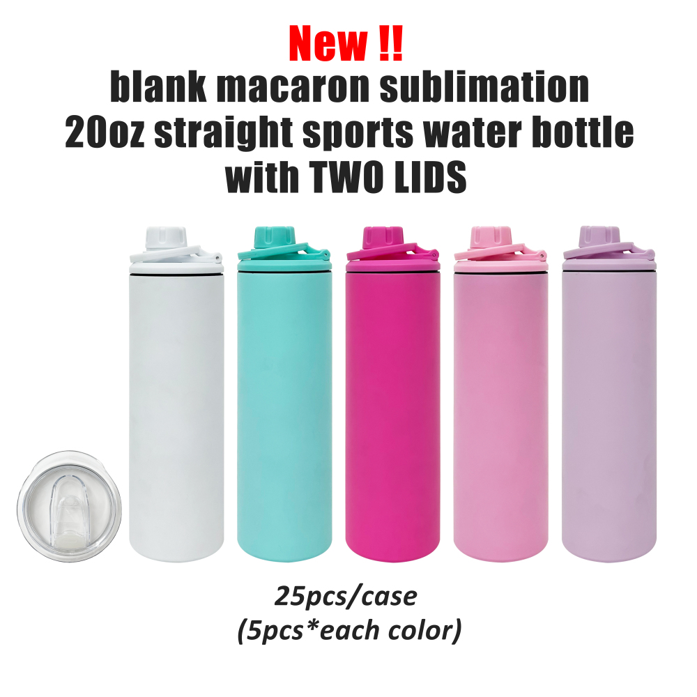 25 Pack Yipai China Warehouse Blank Macaron Sublimation 20oz Straight Sports Water Bottle with Two Lids