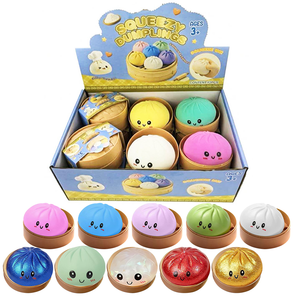 72 Pack YIPAI China Warehouse Dumpling Squishy Mystery Box Colorful Soft Squeeze Decompression Dumpling Squishy Toys with Steamer