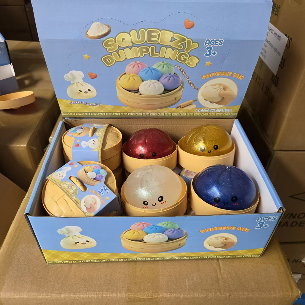 72 Pack YIPAI China Warehouse 8.5cm Realistic Steamed Bun Glitter Dumpling Squishies Toys Stress Relief Squishy Toys with Steamer