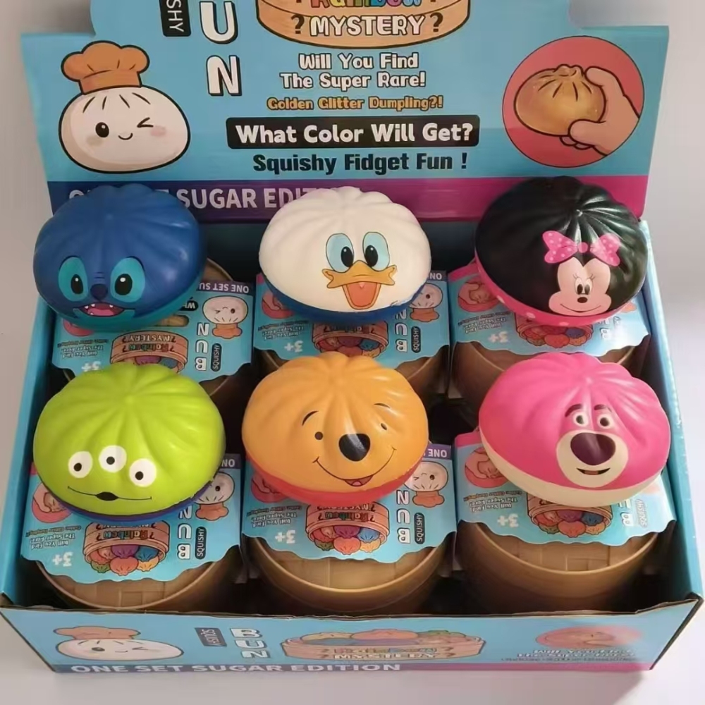 72 Pack YIPAI China Warehouse Disney Cartoon PU Squeeze Squishy Dumplings Toys with Steamer