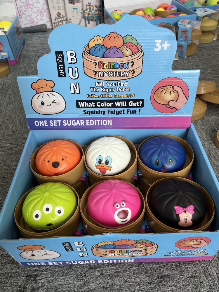 72 Pack YIPAI China Warehouse Disney Cartoon PU Squeeze Squishy Dumplings Toys with Steamer
