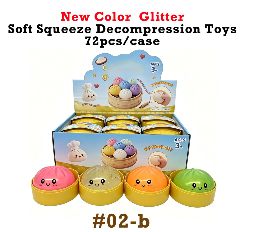 72 Pack YIPAI China Warehouse 8.5cm Realistic Steamed Bun Glitter Dumpling Squishies Toys Stress Relief Squishy Toys with Steamer
