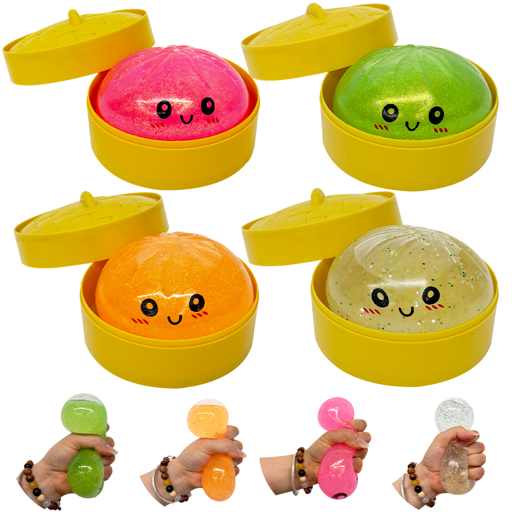 72 Pack YIPAI China Warehouse 8.5cm Realistic Steamed Bun Glitter Dumpling Squishies Toys Stress Relief Squishy Toys with Steamer