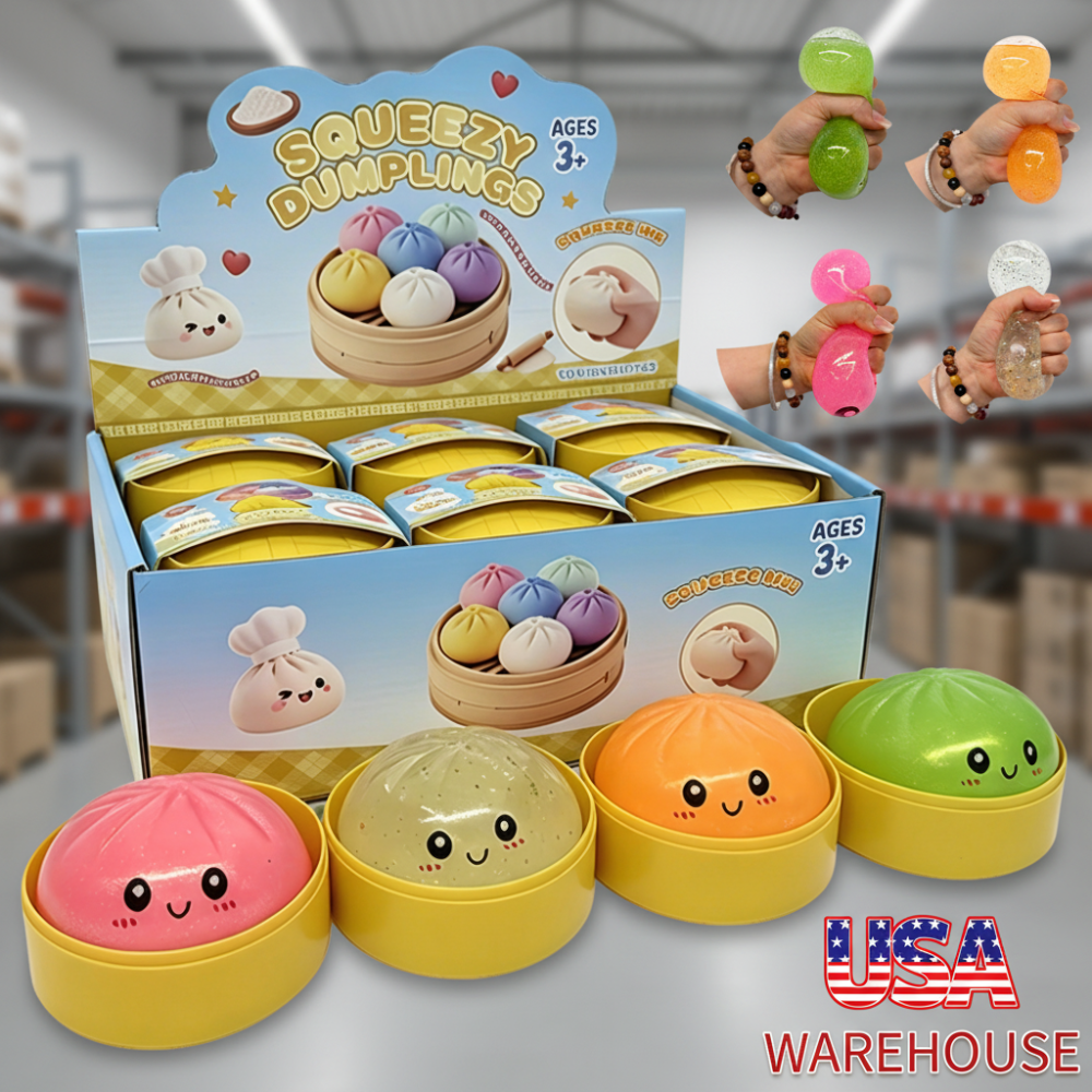 72 Pack YIPAI USA Warehouse 8.5cm Realistic Steamed Bun Glitter Dumpling Squishies Toys Stress Relief Squishy Toys with Steamer