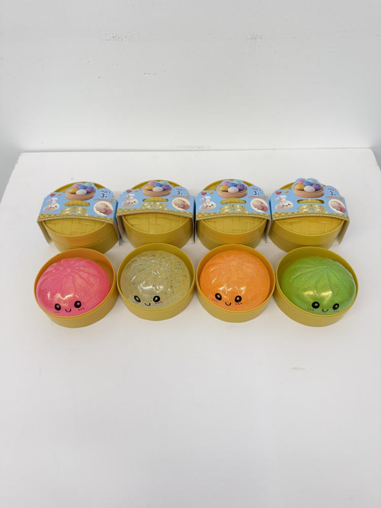 72 Pack YIPAI China Warehouse 8.5cm Realistic Steamed Bun Glitter Dumpling Squishies Toys Stress Relief Squishy Toys with Steamer