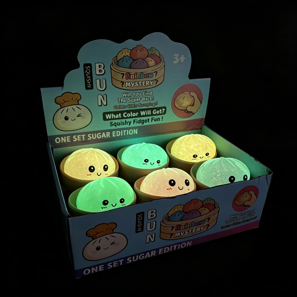 72 Pack YIPAI China Warehouse 8.5cm Glow in Dark Soft Glitter Dumpling Squishy Stress Relief Rainbow Mystery Fidget Toys Blind Box