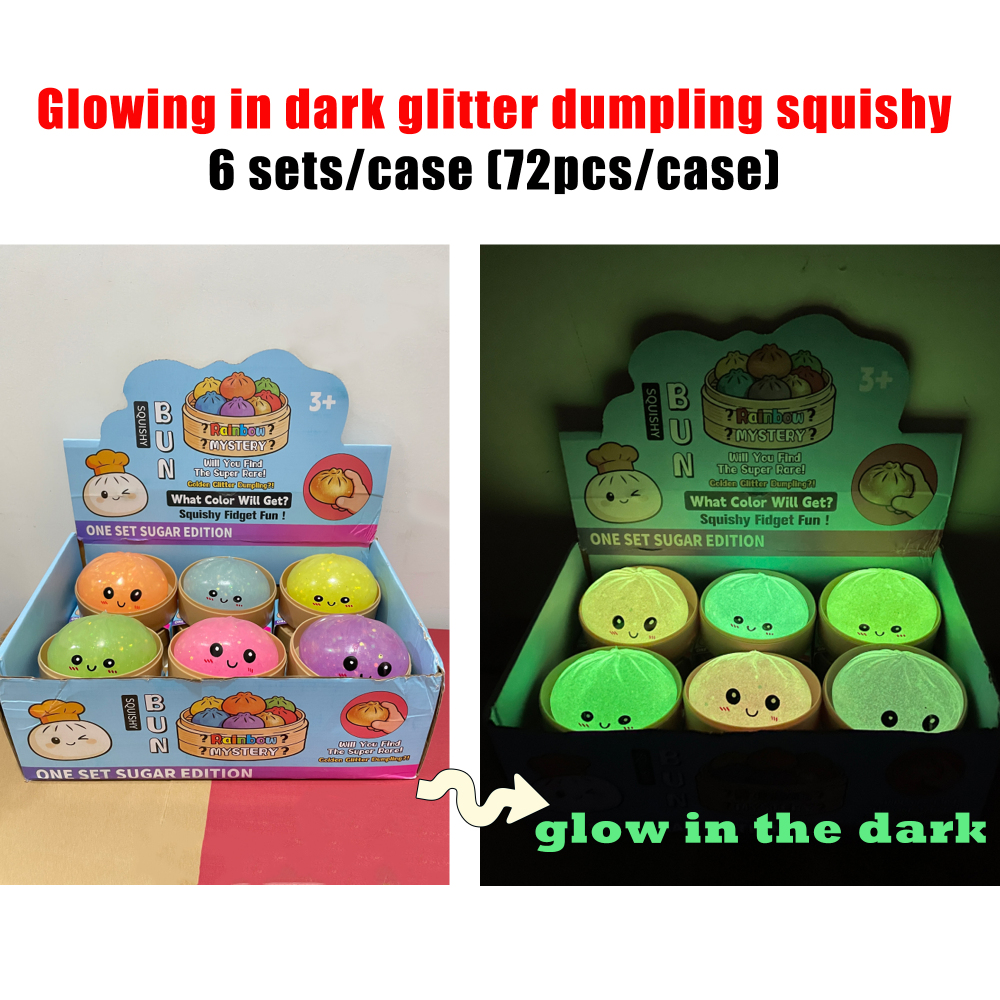 72 Pack YIPAI China Warehouse 8.5cm Glow in Dark Soft Glitter Dumpling Squishy Stress Relief Rainbow Mystery Fidget Toys Blind Box