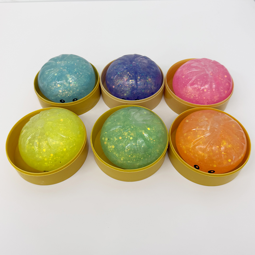 72 Pack YIPAI China Warehouse 8.5cm Realistic Steamed Bun Multi-color Glitter Dumpling Stress Relief Squishy Toys with Steamer