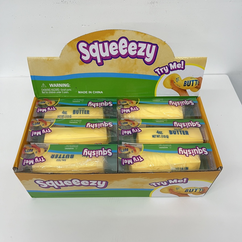 72 Pack YIPAI China Warehouse Small Size 11*3.5cm Flour-filled TPR Butter Squishy Stress Relief Fidget Toy with PVC Gift Box and Dozen BOX for Kids
