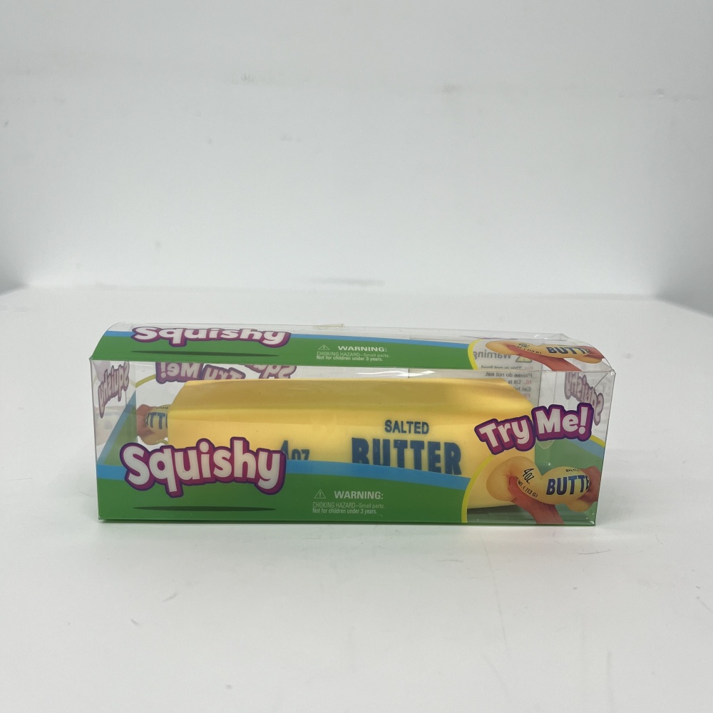 72 Pack YIPAI China Warehouse Small Size 11*3.5cm Flour-filled TPR Butter Squishy Stress Relief Fidget Toy with PVC Gift Box and Dozen BOX for Kids