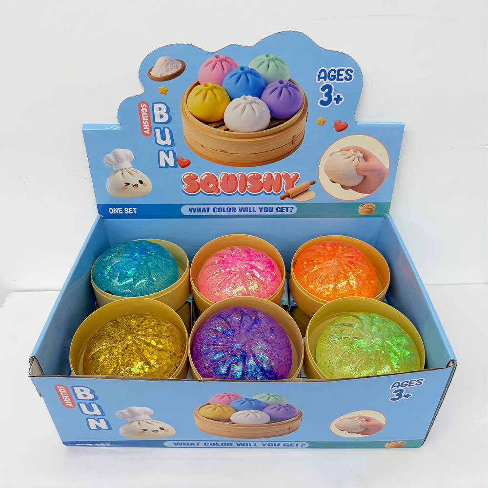 72 Pack YIPAI China Warehouse 8.5cm Maltose Glitter Slow Rising Multi-color Sugar Dumpling Stress Relief Squishy Toys with Steamer