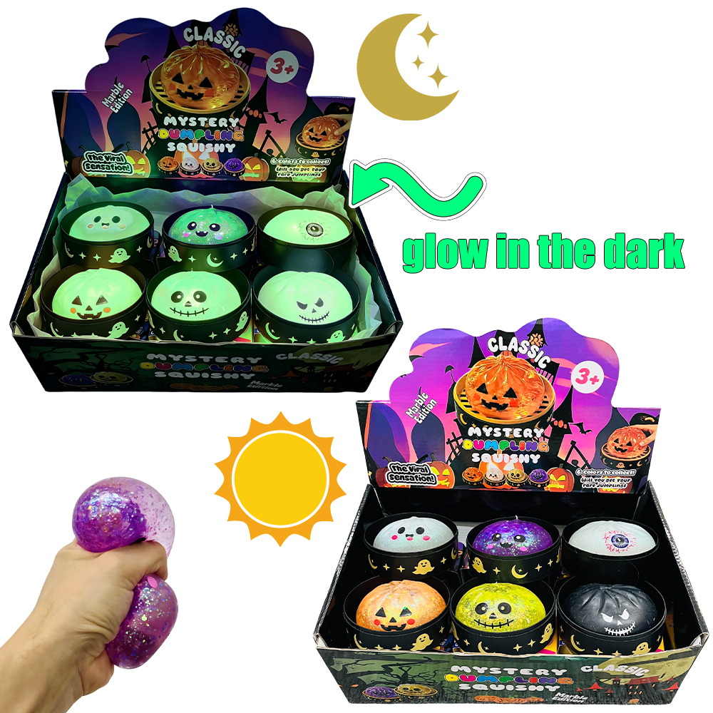 72 Pack YIPAI China Warehouse Halloween Maltose Slow Rising Glow In The Dark Sugar Dumpling Squishy Stress Relief Fidget Toys for Kids