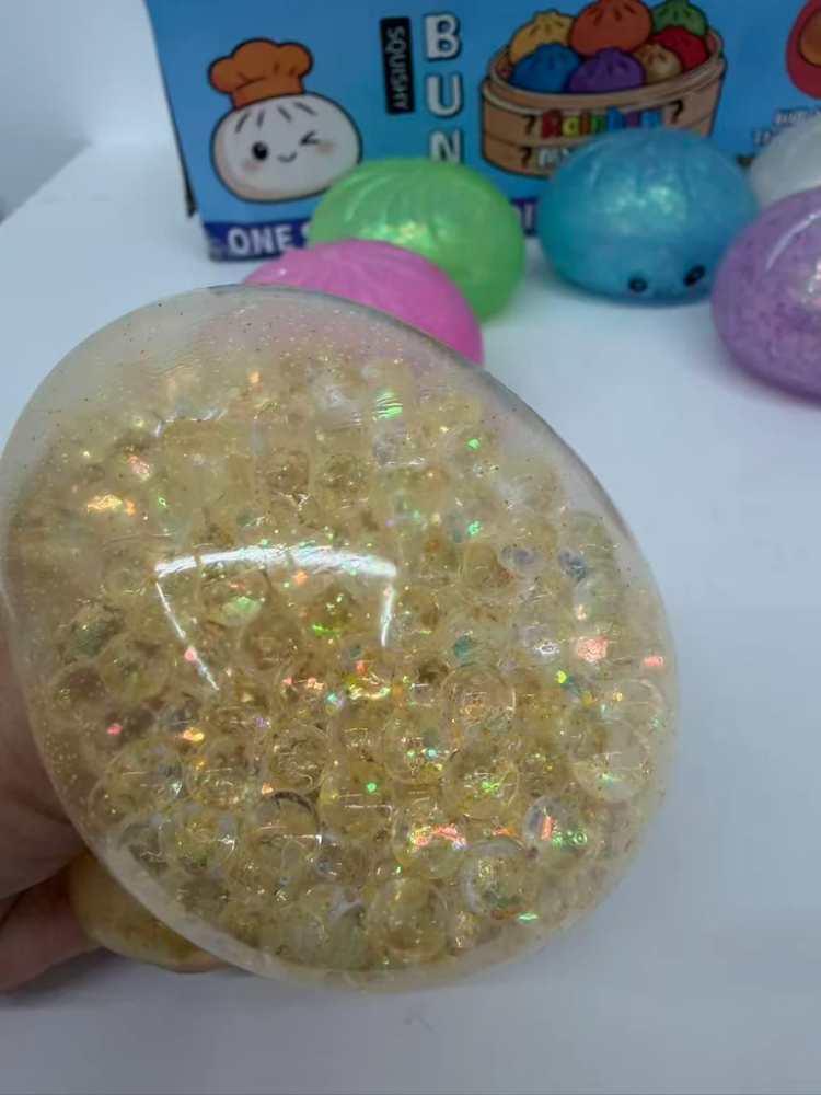 72 Pack YIPAI China Warehouse 8.5cm Beads Glitter Dumpling Squishy Stress Relief Fidget Toys for Kids