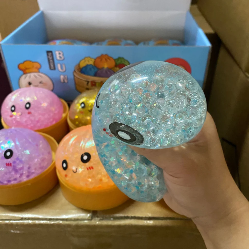 72 Pack YIPAI China Warehouse 8.5cm Beads Glitter Dumpling Squishy Stress Relief Fidget Toys for Kids