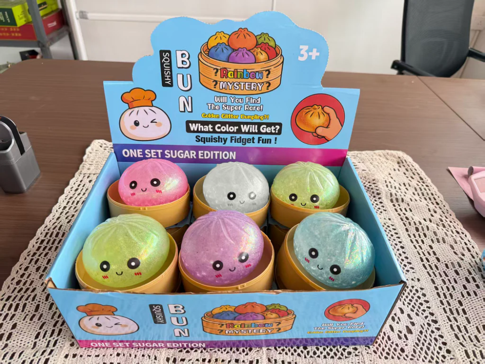 72 Pack YIPAI China Warehouse 8.5cm Beads Glitter Dumpling Squishy Stress Relief Fidget Toys for Kids